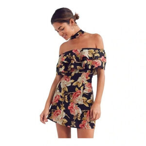 🌹‎ URBAN OUTFITTERS roe + may Dottie Floral Choker Mini Dress size Medium